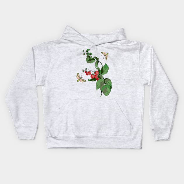 Botanical illustration: raspberry plant and butterflies Kids Hoodie by EEVLADA